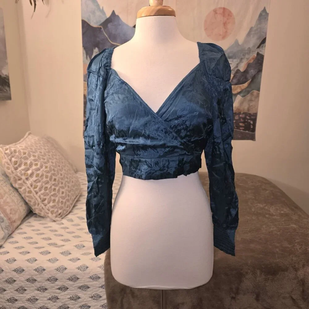 Band Of The Free Camille Wrap Crop Top Boho Teal NWT Medium - Picture 7 of 16